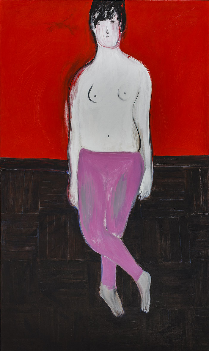 Red wall and teak&nbsp;floor